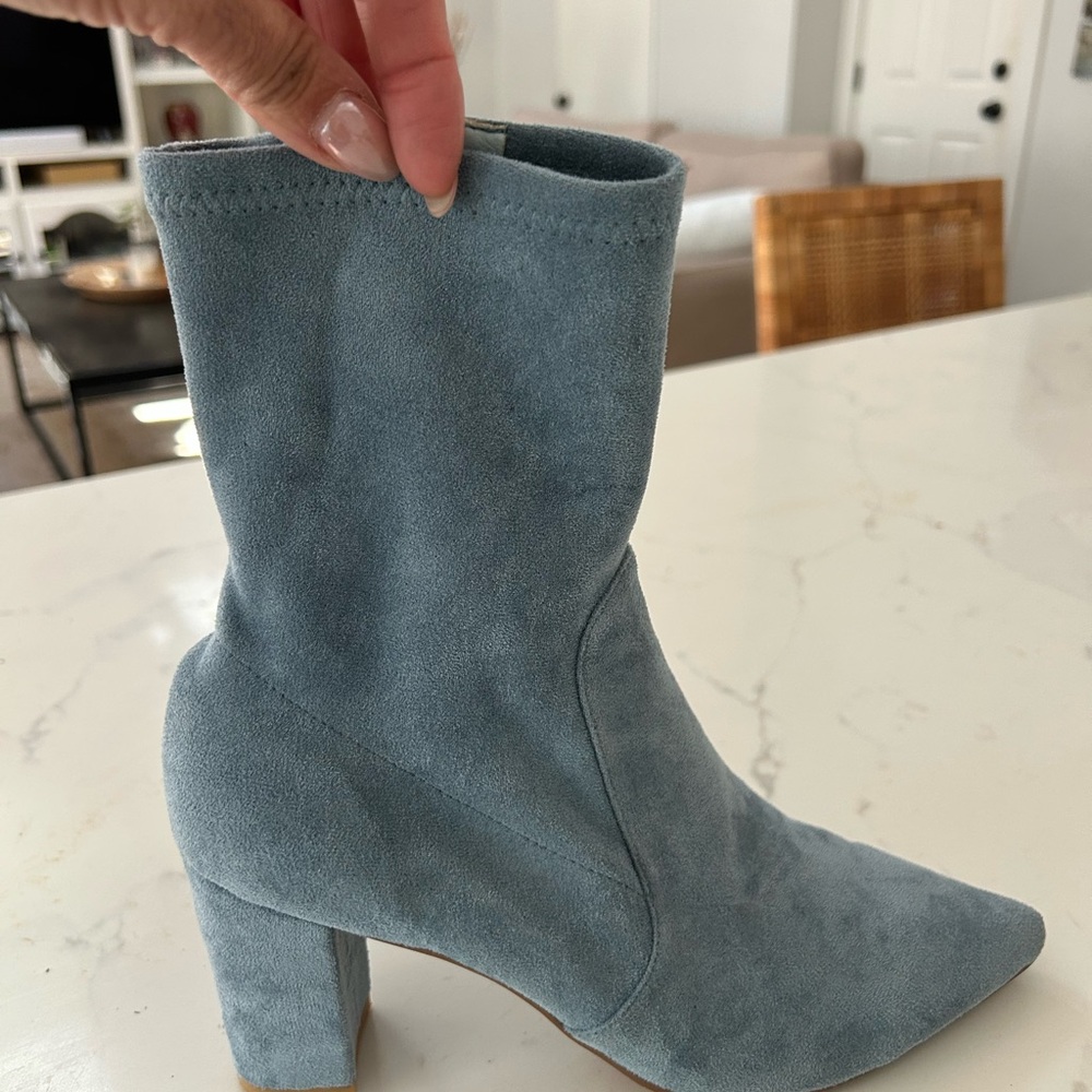Anthropology Blue Suede Heeled Boots size 39